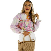 Azura Exchange Patchwork Lace Trim Blouse - M thumbnail