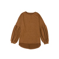 Orange Faux Knit Jacquard Puffy Long Sleeve Top - S thumbnail