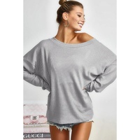 Azura Exchange Gray V Cut Drawstring Back Waffle Knit Top - XL thumbnail
