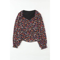 Azura Exchange V Neck Bubble Sleeve Floral Blouse - S thumbnail