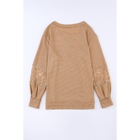 Azura Exchange Lace Waffle Patchwork Strappy V Neck Long Sleeve Top - XL thumbnail