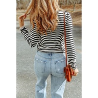 Black Striped Print Textured Knit Long Sleeve Tee - XL thumbnail