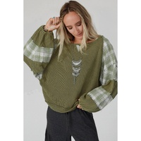 Azura Exchange Patch Waffle Knit Bubble Sleeve Top - M thumbnail