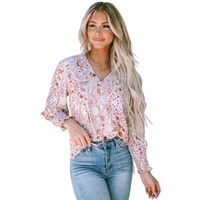 Azura Exchange Boho Print Shirred Cuffs Blouse - XL thumbnail