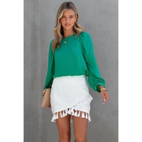 Azura Exchange Satin Puff Long Sleeve Crewneck Blouse - S thumbnail