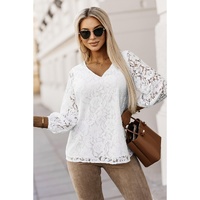 Azura Exchange Floral Lace Crochet V Neck Top - M thumbnail