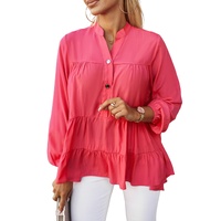 Azura Exchange Half Buttoned Ruffle Tiered Long Sleeve Blouse - M thumbnail