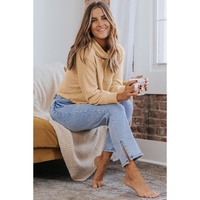 Azura Exchange Apricot Waffle Knit Turtleneck Top - XL thumbnail