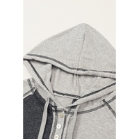 Gray Colorblock Seamed Ribbed Henley Hoodie - S thumbnail