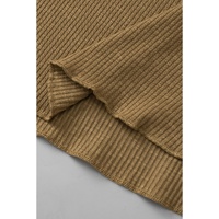 Khaki Ribbed Patchwork Drop Shoulder Buttoned Neckline Blouse - M thumbnail
