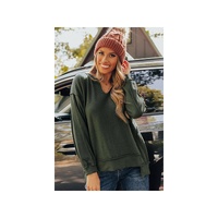 Azura Exchange Exquisite Green Long Sleeve Top with Split Neck and Exposed Seam Detail - L thumbnail
