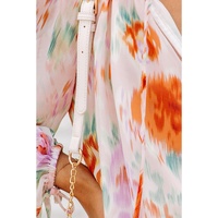 Azura Exchange Abstract Print Split Neck Puff Sleeve Blouse - L thumbnail