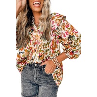 Multicolour Abstract Print 3/4 Puff Sleeve Ruffle Blouse - M thumbnail