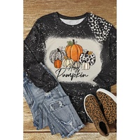 Black Leopard Bleached Pumpkin Graphic Long Sleeve Top - S thumbnail