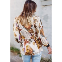 Multicolour Floral Print V Neck Babydoll Blouse - M thumbnail