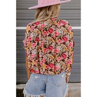 Pink Floral Print Crew Neck Short Sleeve Shift Blouse - L thumbnail