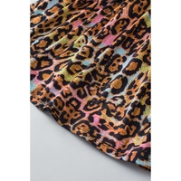 White Leopard Print Wide Sleeve Peplum Hem Blouse - L thumbnail