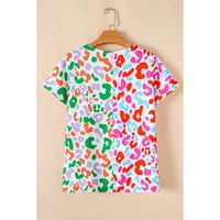 Green Contrast Leopard Print V Neck Short Sleeve Blouse - L thumbnail