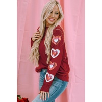 Red Sequined Heart Printed Sleeves Valentine Fashion Top - L thumbnail