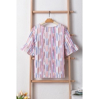 White Multicolor Striped Splash Half Sleeve Blouse - M thumbnail