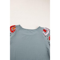 Medium Grey Floral Crochet Short Sleeve Top - M thumbnail