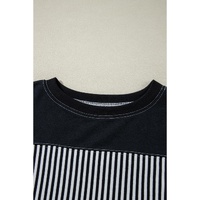 Black White Striped Patchwork 3/4 Sleeve Oversize Top - M thumbnail