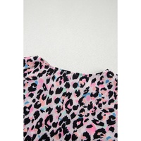 Pink Multicolor Leopard Print V Neck Oversized Blouse - L thumbnail
