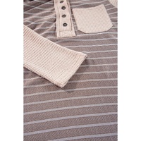 Gray Textured Knit Colorblock Striped Henley Hooded Top - S thumbnail