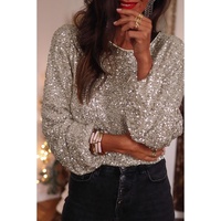 Silvery Sequin Puff Sleeve Cutout Back Blouse - XL thumbnail