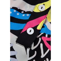 Black Abstract Print Ruffled Sleeve Buttoned V Neck Blouse - M thumbnail