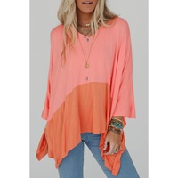 Grapefruit Orange Contrast Color Patchwork Oversized Side Split Top - L thumbnail