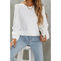 White Textured Puff Long Sleeve Round Neck Top - M thumbnail