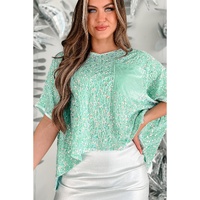Moonlight Jade Sequin Batwing Sleeve V Neck Velvet Blouse - L thumbnail