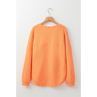 Grapefruit Orange Solid Color Textured High Low Long Sleeve Top - M thumbnail