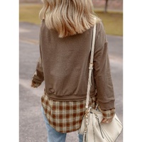 Breen Plaid Patchwork Knotted Hem High Neck Blouse - M thumbnail