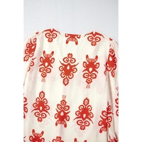 Orange Vintage Geometric Printed 3/4 Sleeve V Neck Blouse - M thumbnail
