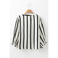 Black Stripe Crinckled Ruffled Sleeve Button up Loose Shirt - XL thumbnail