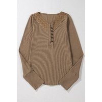 Chestnut Anglaise Broider Ribbed Long Sleeve Top - L thumbnail