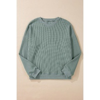 Clearly Aqua Waffle Knit Drop Shoulder V Neck Top - L thumbnail
