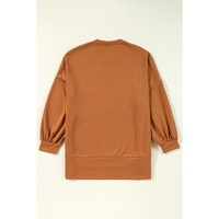 Chestnut Sequin Happy Halloween Graphic Notched Neck Long Sleeve Loose Top - 2XL thumbnail