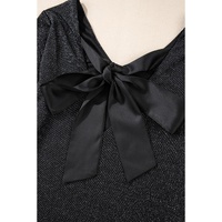 Black Metallic Bowknot Open Back V Neck Top - S thumbnail