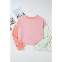 Multicolour Corded Colorblock Patchwork Drop Shoulder Long Sleeve Top - M thumbnail