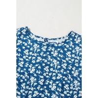 Blue Ditsy Floral Print Lantern Sleeve Blouse - S thumbnail