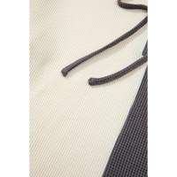 Dark Grey Waffle Colorblock Buttons Placket Drop Shoulder Drawstring Hoodie - M thumbnail