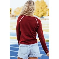 Red Game Day Rugby Football Graphic Thermal Knit Top - M thumbnail