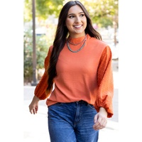 Russet Orange Swiss Dot Balloon Sleeve Loose Blouse - L thumbnail