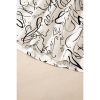 Beige Abstract Print Balloon Sleeve Crew Neck Blouse - L thumbnail