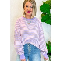 Azura Exchange Purple Stripe Loose Drop Shoulder Long Sleeve Top - L thumbnail