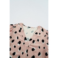 Khaki Classic Leopard V Neck Bracelet Sleeve Blouse - L thumbnail