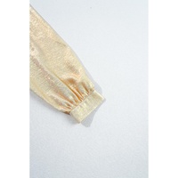 Gold Metallic Frilled V Neck Puff Sleeve Babydoll Blouse - XL thumbnail
